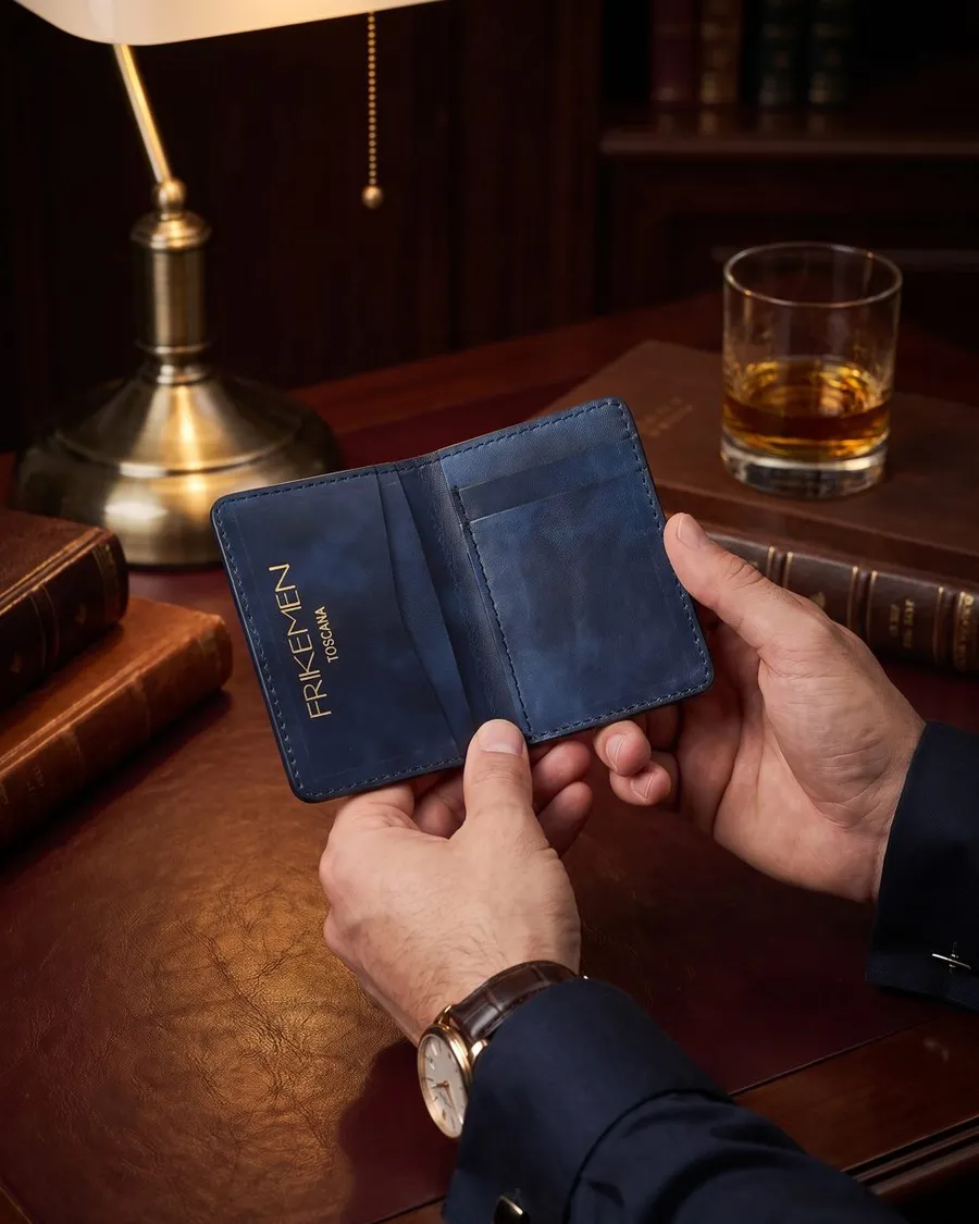 SLIM CARD HOLDER — Blu · vacchetta
